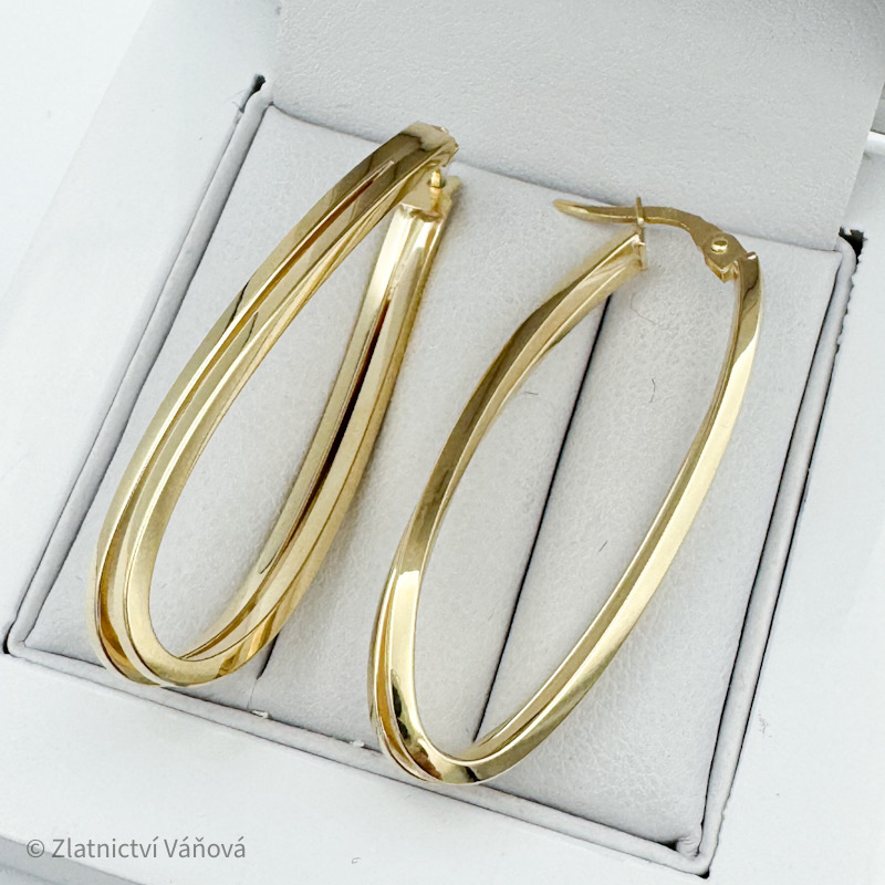 Žluté zlato visací kroucené náušnice 